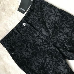 OLSEN EUROPE; Mona Slim Black Jarquard Print Pant Bottoms